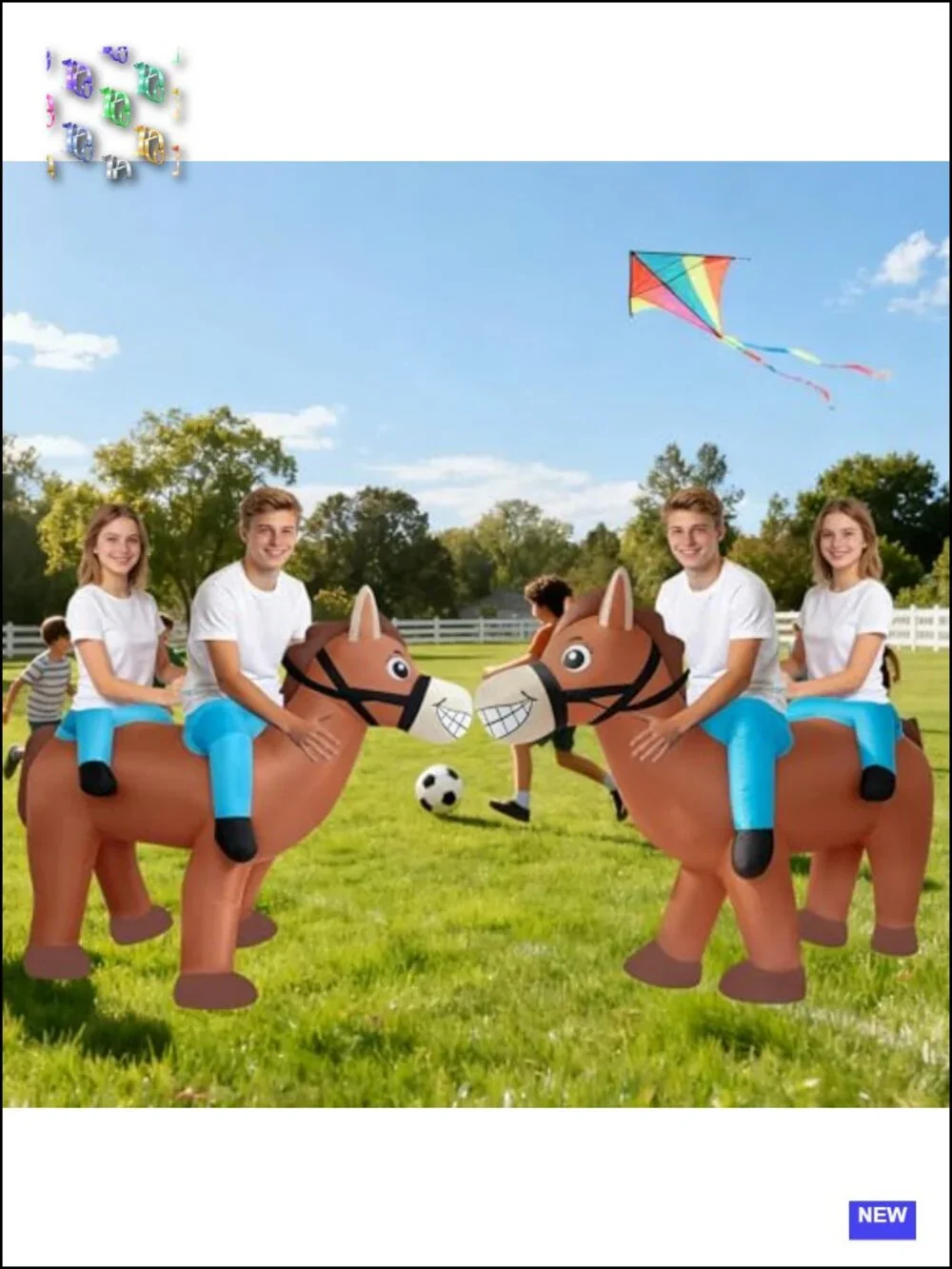 2-Person Inflatable Horse Costume Adult Ride On Funny Blow Up Suit Halloween
